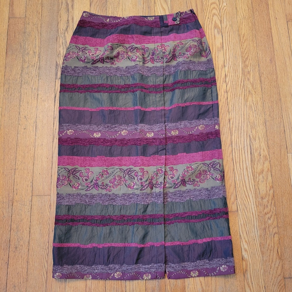 Intriguing Threads 10 Maxi Skirt Floral Stripe Boho Whimsigoth Earthy Fairy USA